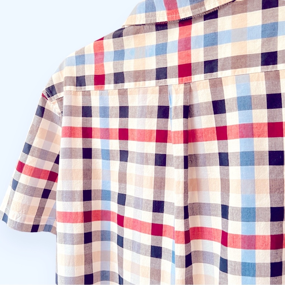 Haggar Clothing | Polo Shirt | Medium | Plaid Pattern Blue-Black-Tan-Red | $18 - Picture 5 of 8